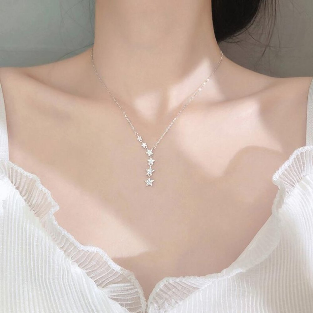 NEW 925 Sterling Silver Diamond Star Necklace A - Picture 4 of 9